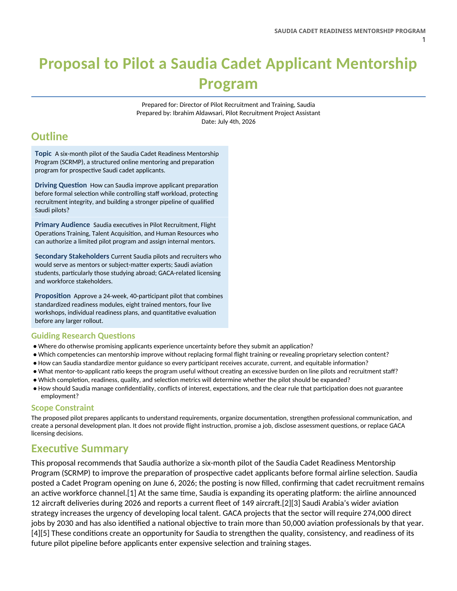 Cover and outline of the mentorship proposal